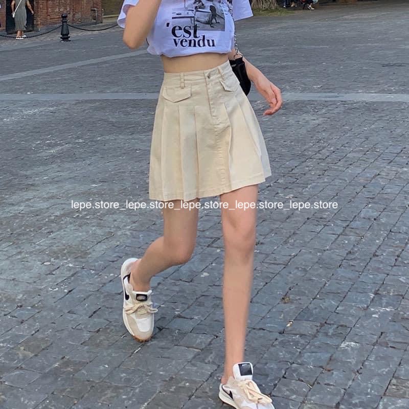 [SẴN] Chân Váy kaki trơn kiểu dáng năng động chất vải dày dặn tennis mài kem trắng đen | BigBuy360 - bigbuy360.vn