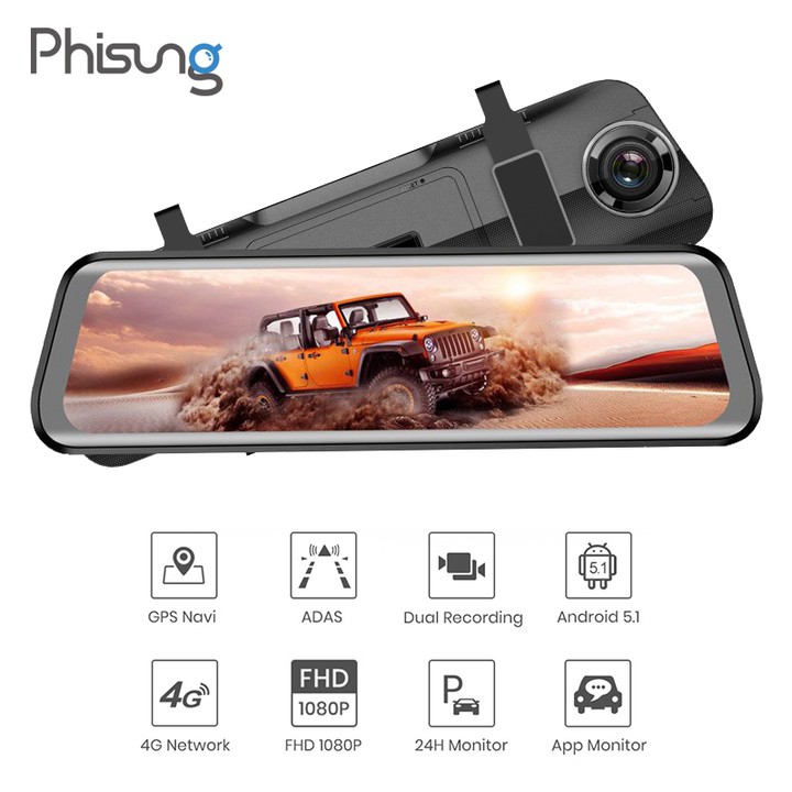 Camera hành trình gương H58 cao cấp nhãn hiệu Phisung với công nghệ 4.0, kết nối WIFI, GPS, hiển thị tốc độ thông minh