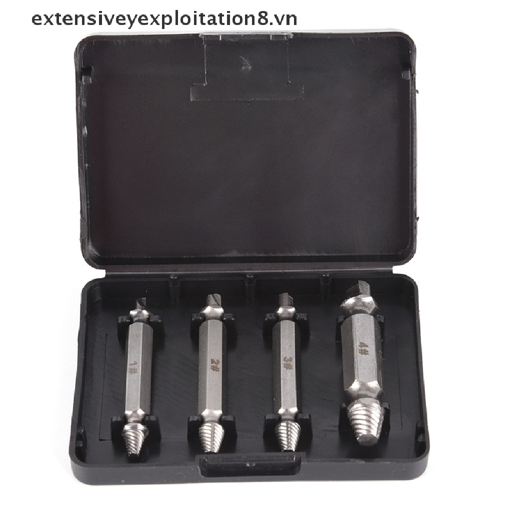 Bộ 4 dụng cụ đầu khoan tháo siết đinh và ốc bị hỏng với bộ dẫn