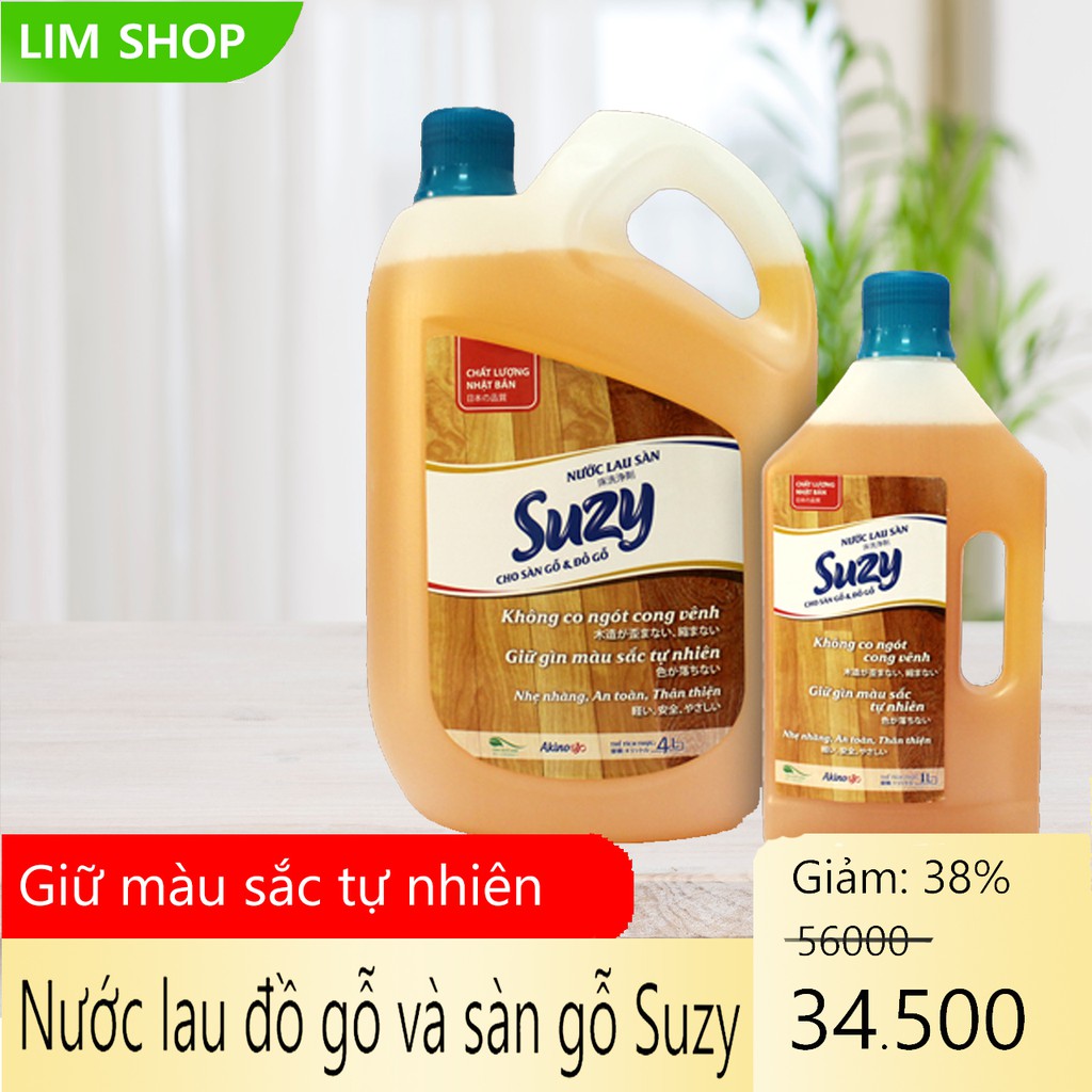 Nước lau sàn gỗ và đồ gỗ SUZY 1L - thành phần HỮU CƠ, chất lượng NHẬT BẢN