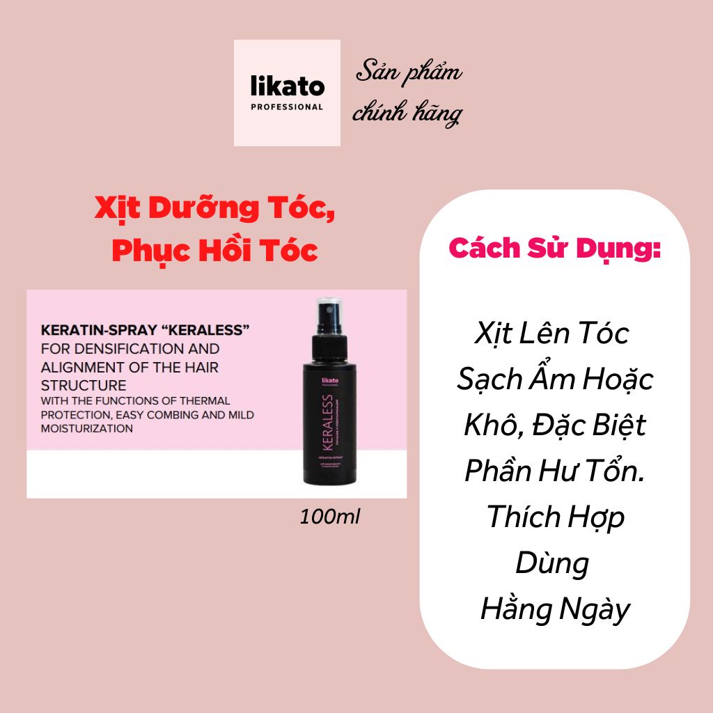Xịt dưỡng tóc, keratin phục hồi tóc KERALESS LIKATO PROFESSIONAL 100ml
