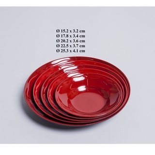 Bộ 10 dĩa lòng sâu nhựa Melamine 2 lớp đỏ đen nhiều Size
