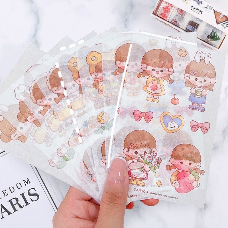 Bộ 14 Tấm Sticker Hoạt Hình Xinh Xắn
