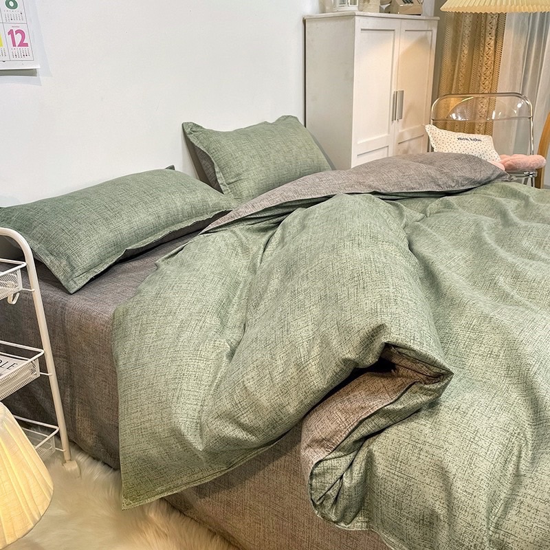 Bộ Chăn Ga Gối Cotton 3D Moexu Xanh mát mềm mịn dày dặn thoáng mát phong cách hàn quốc sang chảnh tặng kèm vỏ gối ôm