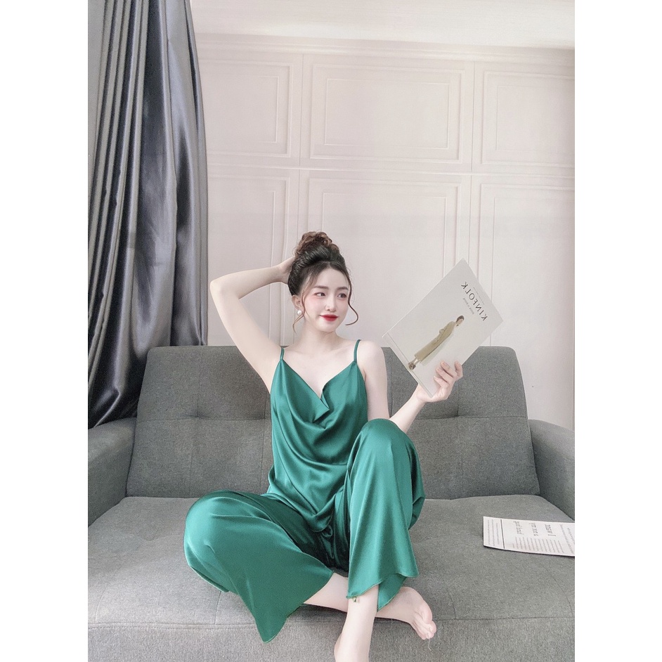 Bộ mặc nhà đẹp, bộ ngủ satin kiểu dáng cổ đổ, quần dài kín đáo, sang trọng, phom thoải mái- SCDD-00112 | BigBuy360 - bigbuy360.vn