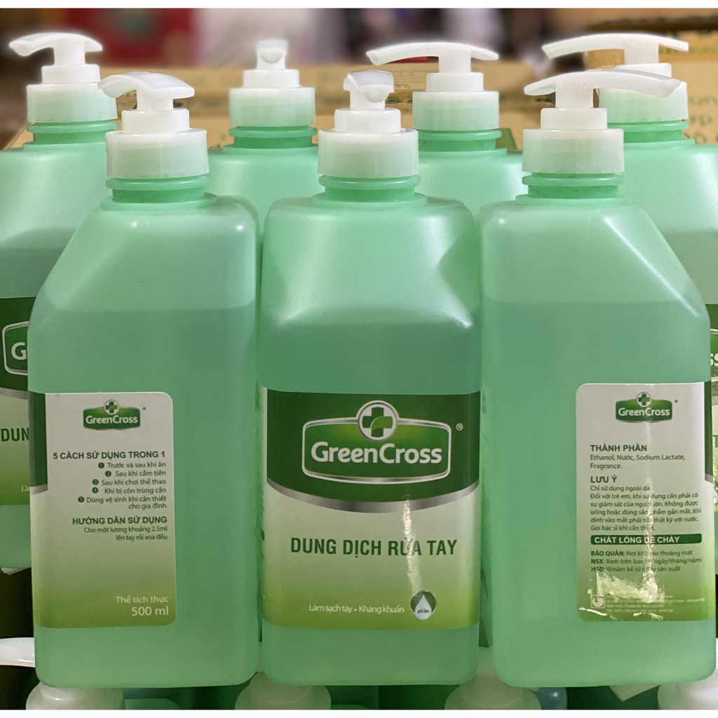 NƯỚC rửa tay Green Cross chai có vòi nhấn 500ml - Hương Trà Xanh