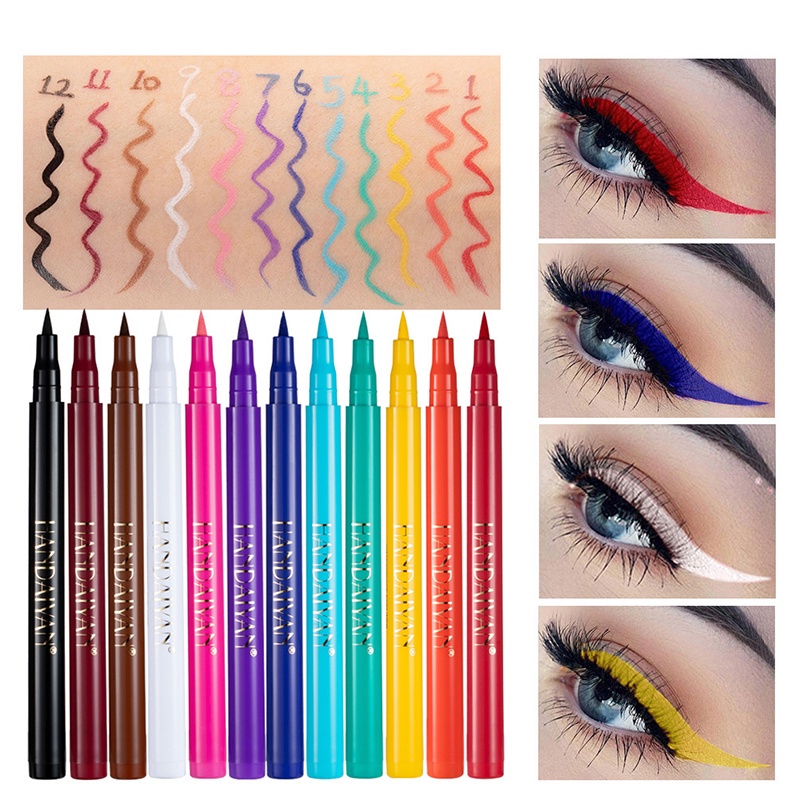 Set 12 Bút Kẻ Mắt Dạng Lỏng / Màu Lì / Chống Nước Lâu Trôi