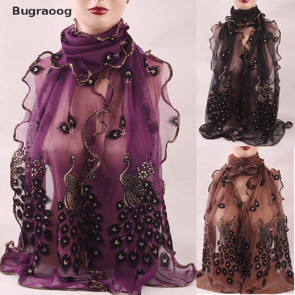 Khăn choàng cổ dáng dài hoạ tiết chim công phong cách Vintage cho nữ | BigBuy360 - bigbuy360.vn