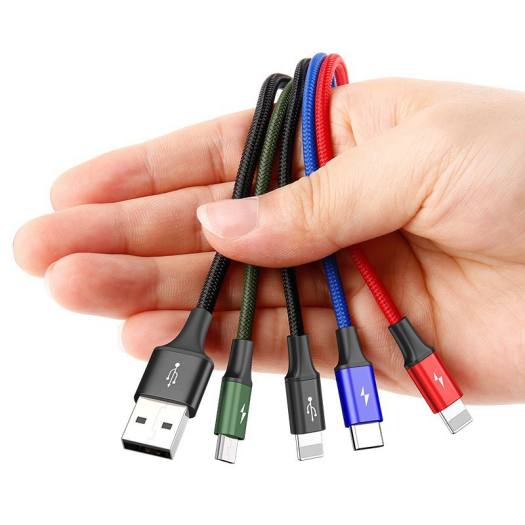 Cáp sạc 4 đầu Baseus CA1T4-A01 Rapid dài 1.2m max 3.5A tích hợp 2 cổng LN/ microUSB/ typeC (Màu Random)