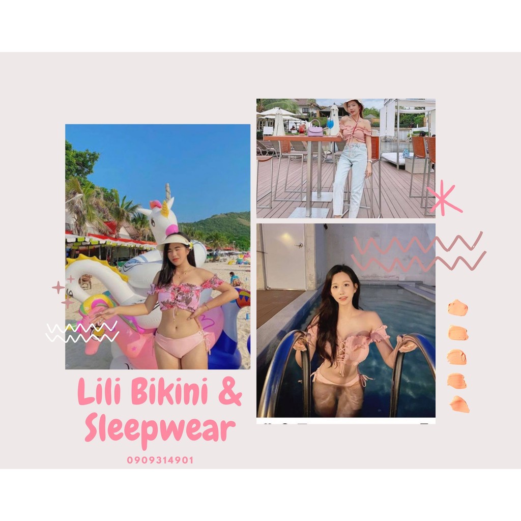 (Có sẵn,big size) Mẫu mới Bikini Hàn Quốc hai mảnh sexy, cột nơ đan dây màu Hồng, Đen phá cách