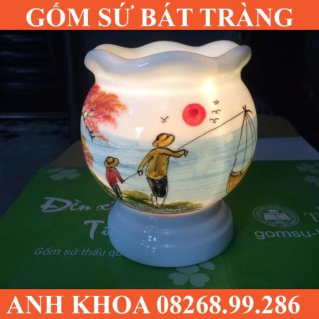 Đèn xông tinh dầu size to có kẹp đèn cao 15cm - Gốm sứ Bát Tràng Anh Khoa