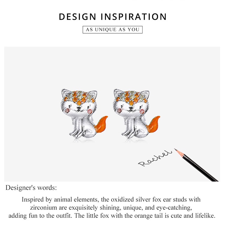 Đôi bông tai bạc 925 Bamoer SCE1373 hình con cáo dễ thương cho nữ