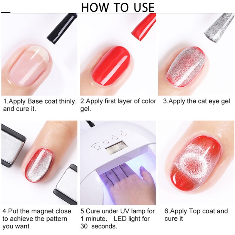 Monja 6 màu Nail Art Cat Eye Gel Magnetic Ngâm Tắt Men UV Gel Varnish Sơn móng tay DIY Manicure Tool