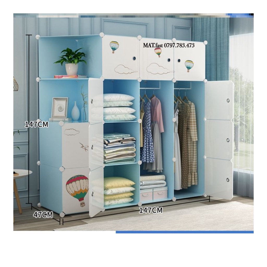 Tủ nhựa ghép 16 ô 2 góc xéo- Tủ quần áo thông minh lắp ráp đa năng như hình