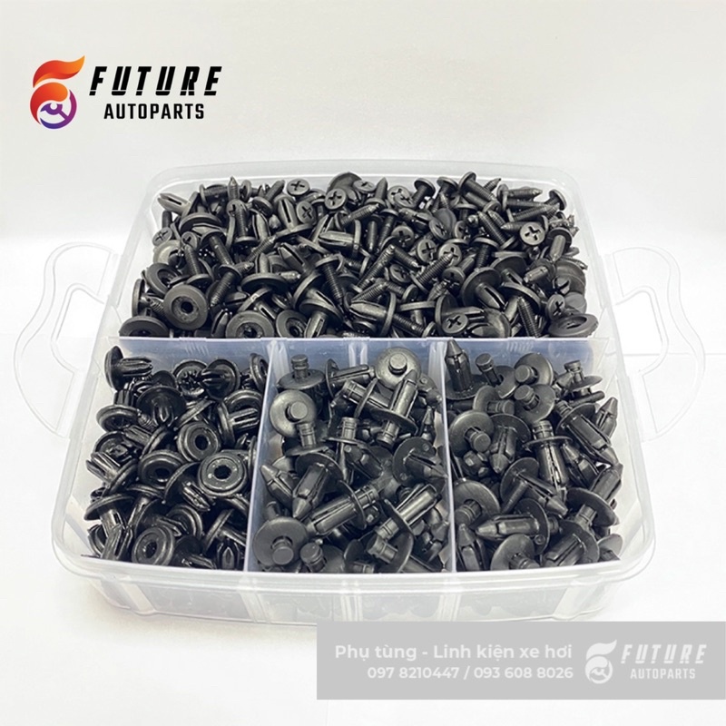 Bộ 680 chiếc vít nhựa, chốt nhựa, nở nhựa gồm 16 kích cỡ dành cho xe ô tô - Future Autoparts