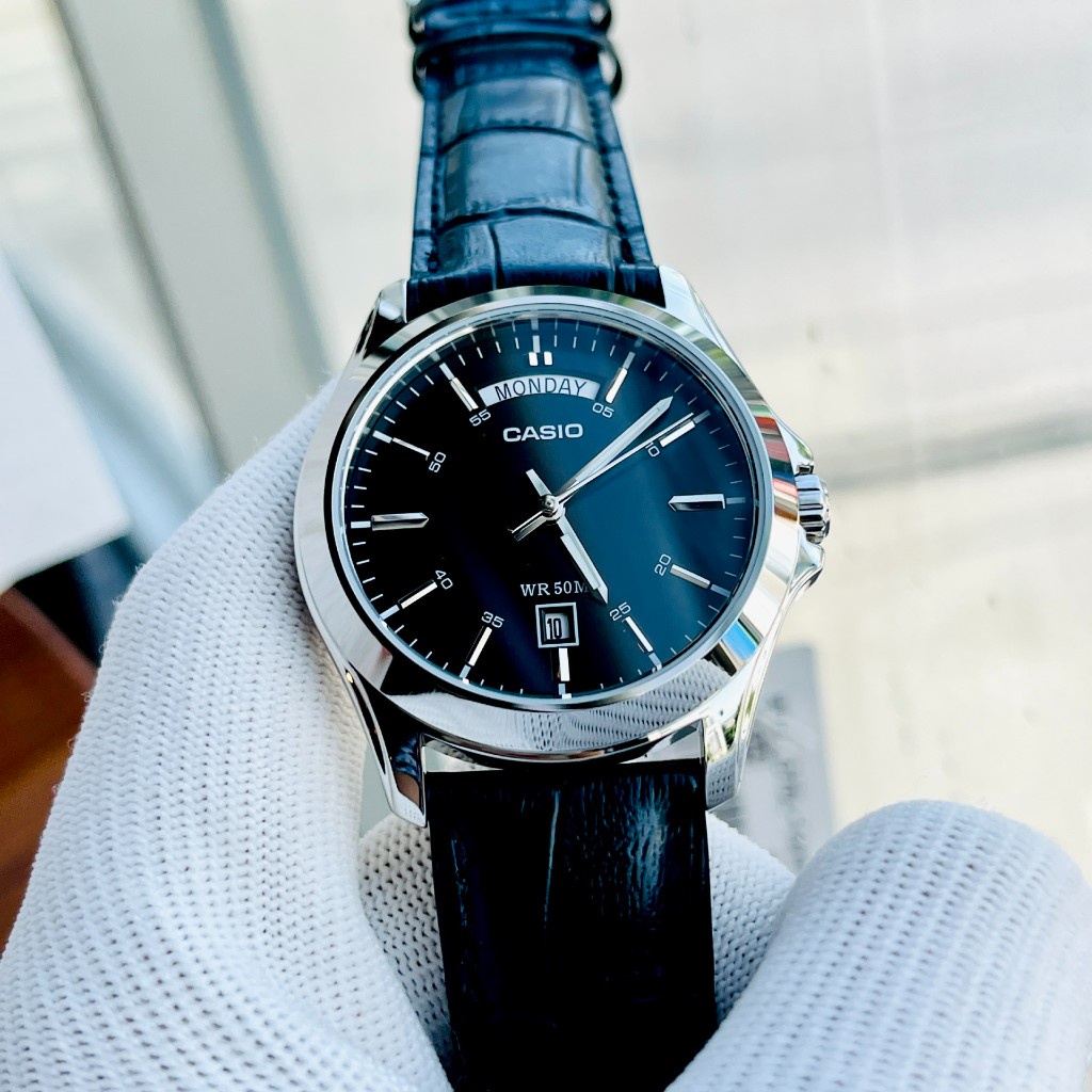 Đồng hồ nam tay nhỏ Casio MTP 1370L Dây da mặt Đen - Trắng chống nước 5ATM Bảo hành 1 năm Hyma watch