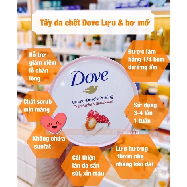 Tẩy Da Chết Dove Hương Lựu 225ml Bill Đức