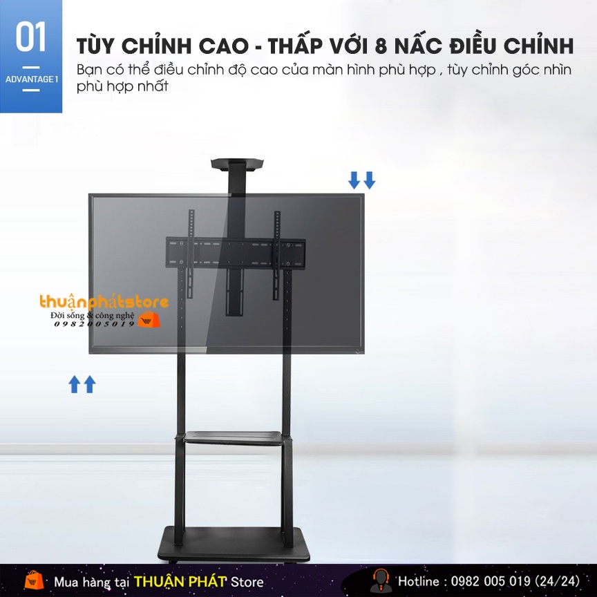 Giá Treo Tivi Di Động 1700 32 - 43 - 50 - 55 - 65 - 70 Inch Kệ Treo Tivi Có Bánh Xe Di Chuyển - Ưu Việt Hơn NB AVA1500