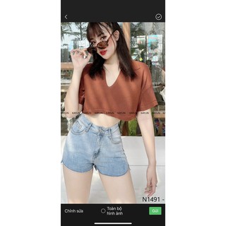 Aó len croptop cổ bẻ đủ màu - A103