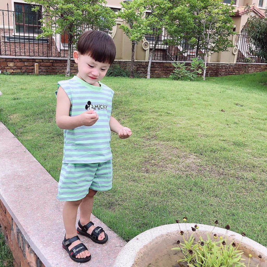 Set Áo Thun Ba Lỗ Kẻ Sọc + Quần Short Thời Trang Hè Hàn Quốc Mới Cho Bé Trai