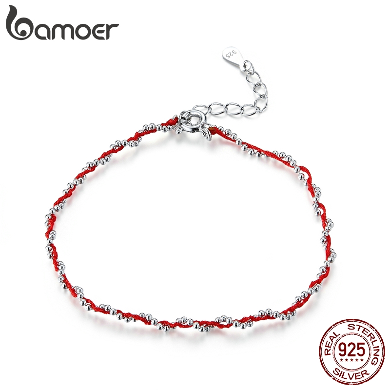 Bamoer Vòng Đeo Tay Xỏ Hạt Bạc 925 Màu Đen Và Đỏ Thời Trang Cho Nữ Làm Quà Tặng Bạn Bè SCB173