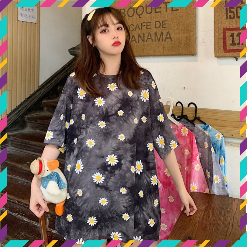 Áo thun tay lỡ unisex HOA CÚC màu loang form rộng siêu hot -A16 | BigBuy360 - bigbuy360.vn