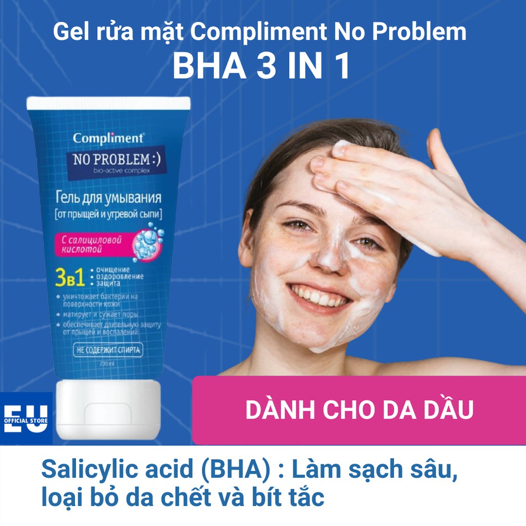 Sữa rửa mặt Compliment No Problem dạng gel giảm viêm, mụn