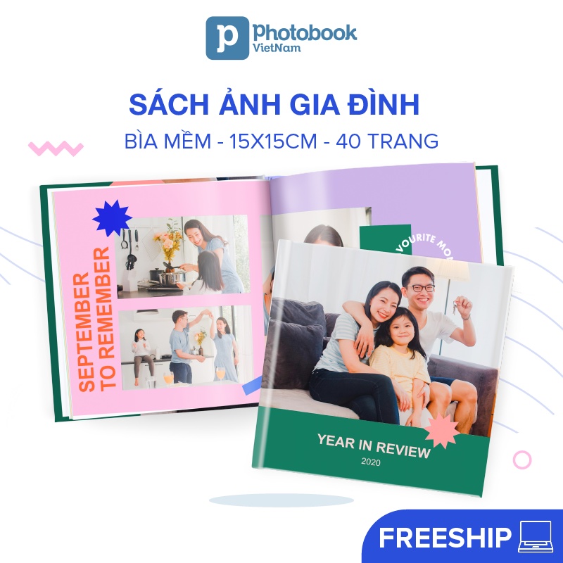 [E-voucher] Album in ảnh gia đình theo yêu cầu 40 trang bìa mềm 15 x 15cm - thiết kế trên web Photobook