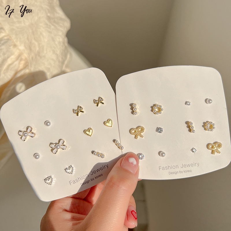 Set bông tai AY hình nơ đính đá thời trang cho nữ