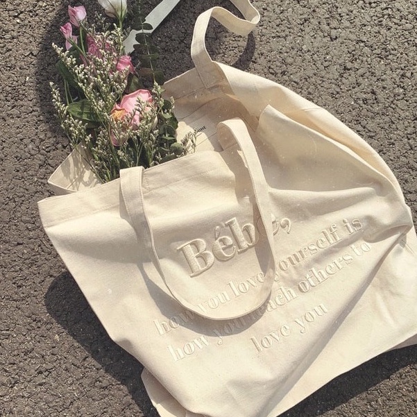 Túi vải canvas đeo vai thêu chữ màu macaron thời trang cho nữ