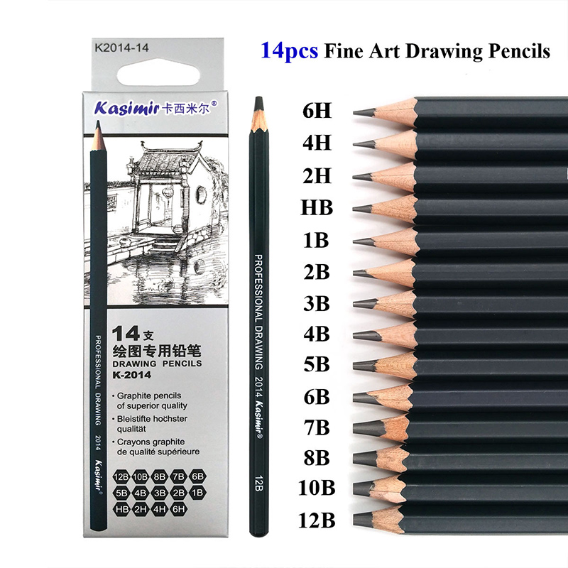 Hộp 14 bút chì gỗ OSSAYI 6H 4H 2H HB B 2B-11B sử dụng tiện lợi cao cấp