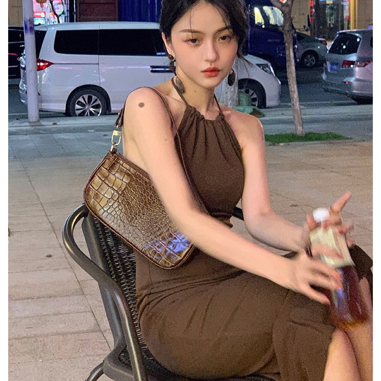 Đầm hai dây ôm eo nhiều màu đen / cà phê phong cách 2021 quyến rũ dành cho nữ