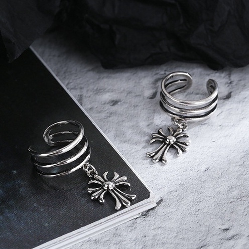 Khuyên tai nam không cần bấm lỗ kẹp vành nữ chất liệu bạc unisex hình chữ thập thánh giá  K111(1 chiếc)| GEMY SILVER