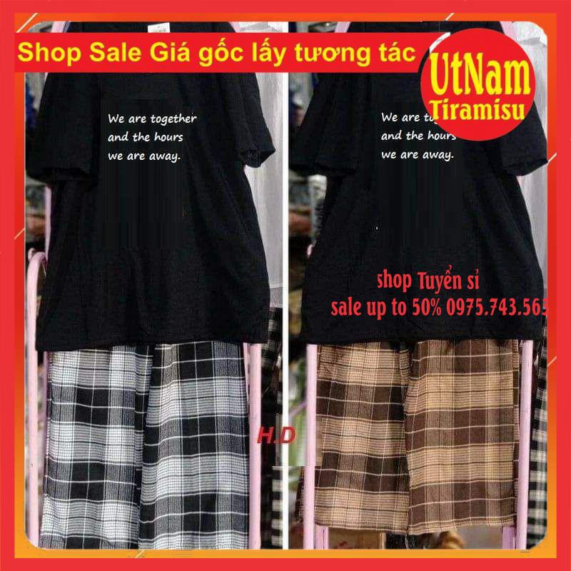 Sét áo together + Quần kẻ 🌍 Áo thun tay lỡ chất cotton + quần kẻ thô nam nữ Unisex chất đẹp giá rẻ