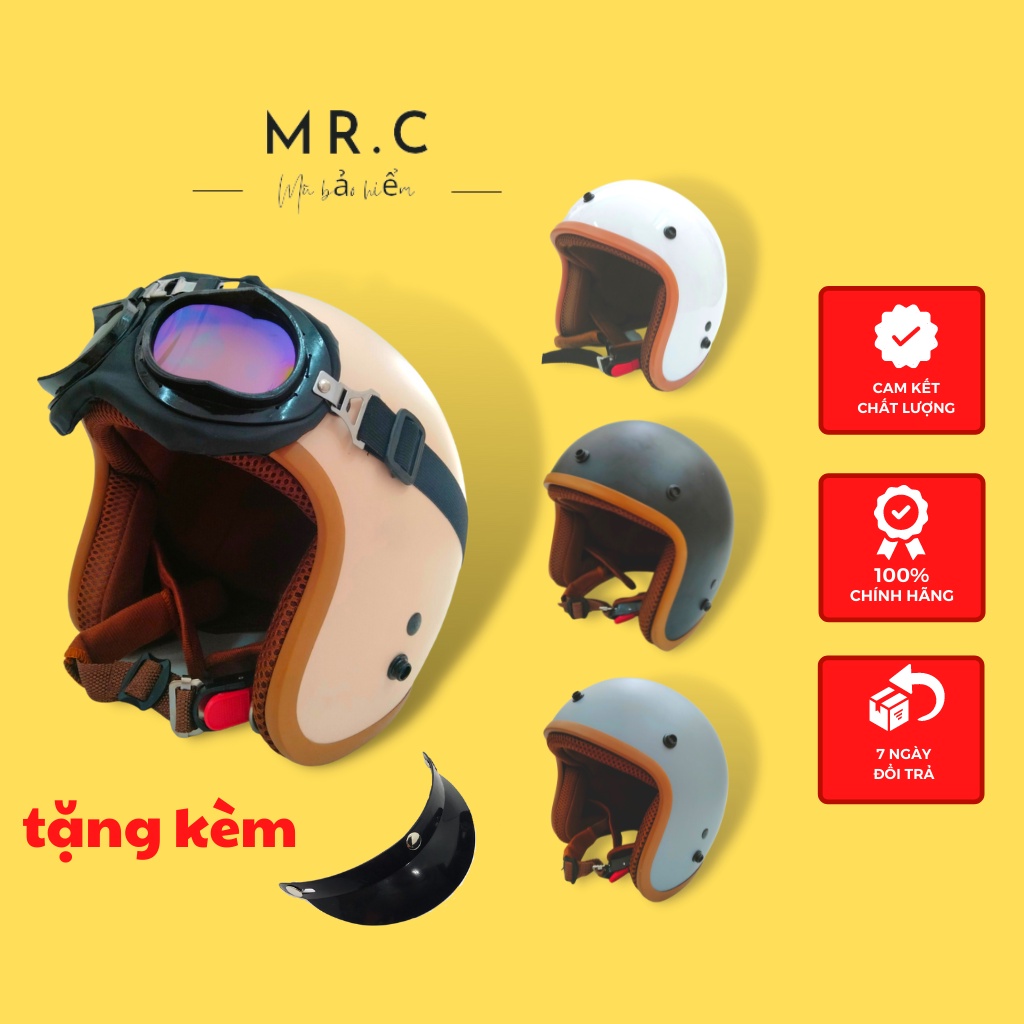 Mũ bảo hiểm 3/4 đầu - Classic Lót Nâu Tặng Kèm Lưỡi Trai - Hàng C.TY An Toàn Đạt Chuẩn - Như hình 100%