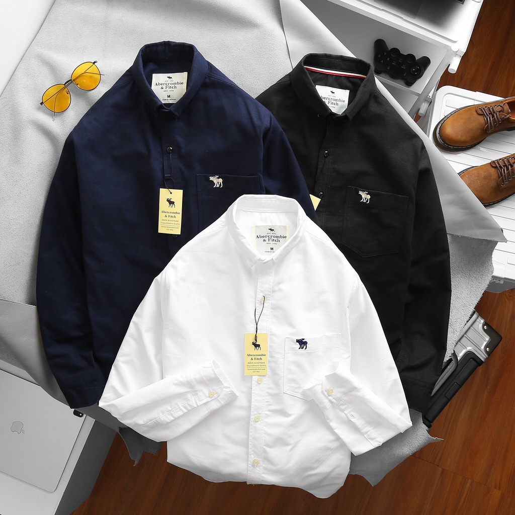 Áo sơ mi nam Gấu 194 vải oxfold mềm mịn, ít nhắn, co dãn nhẹ, form regular sang chảnh - Abercrombie Trơn
