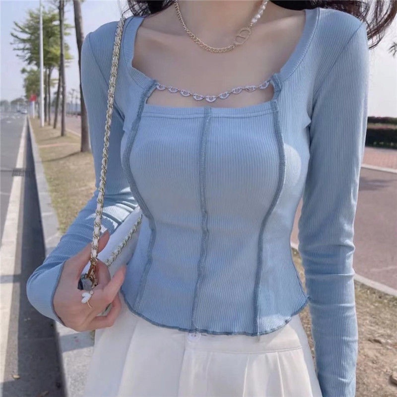 Áo Thun COZOK Dệt Kim Tay Dài Dáng Ôm Thời Trang