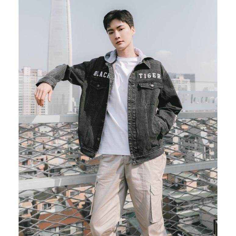 Áo khoác jean aw nam phom rộng phối nón - aw trucker jacket loose fit WM22737401