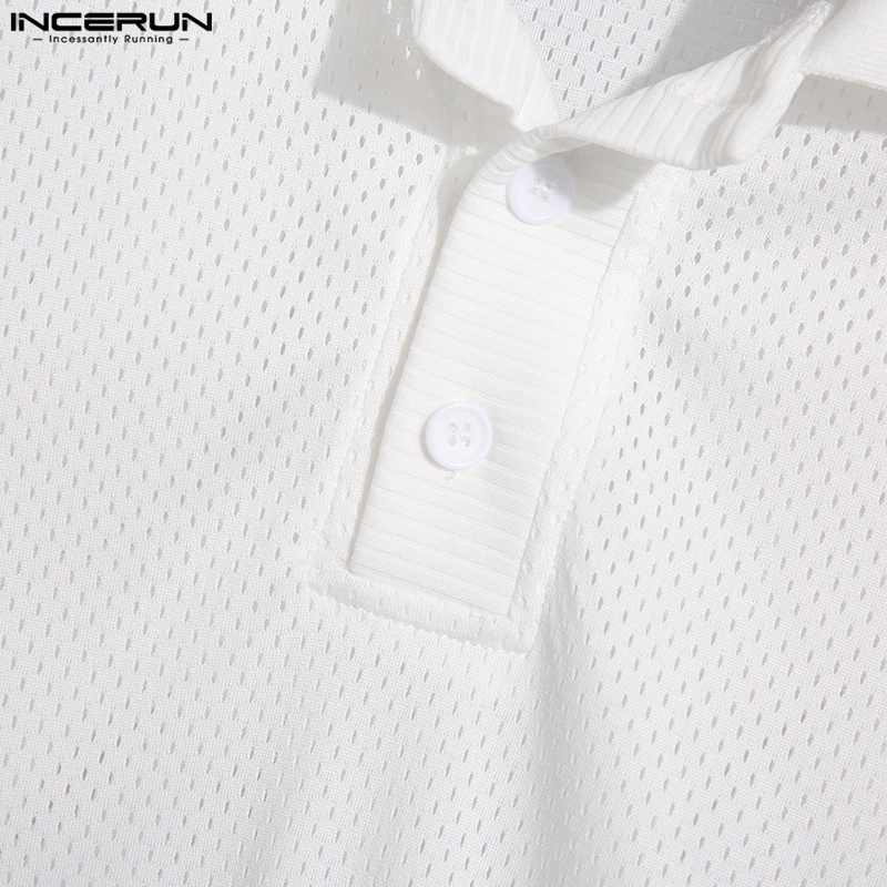 Áo thun polo INCERUN ngắn tay phối lưới thoáng khí dành cho nam