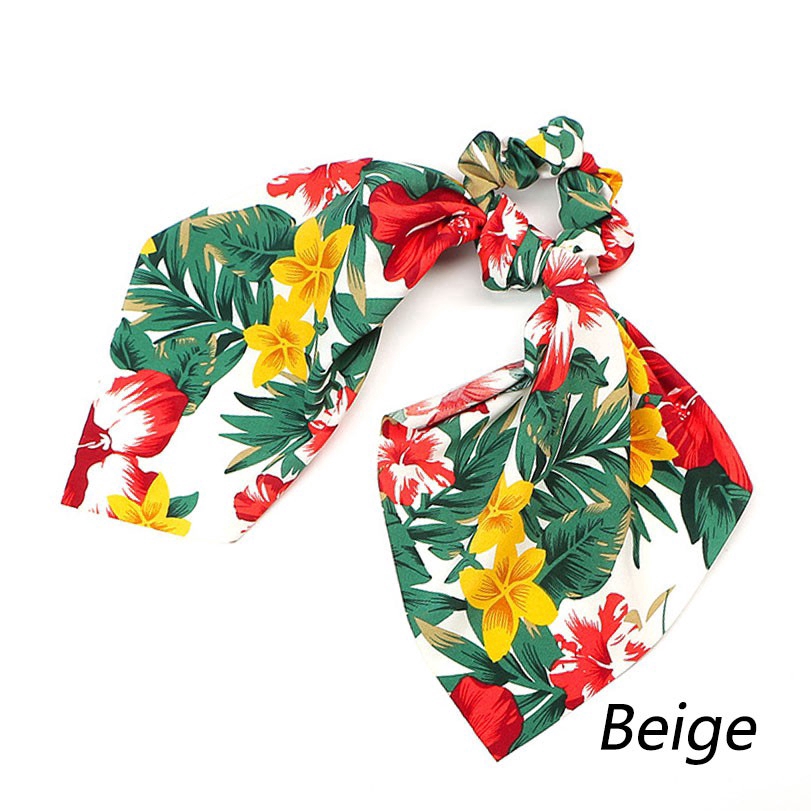 Dây cột tóc kiểu khăn lụa thắt nơ in họa tiết nhiệt đới hợp thời trang