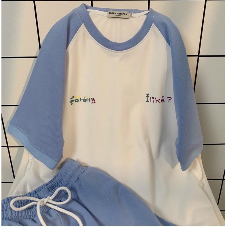 Đồ Bộ Mặc Nhà Unisex Cotton In Chữ Hàn  Set Bộ Thun Cotton phong cách dễ thương