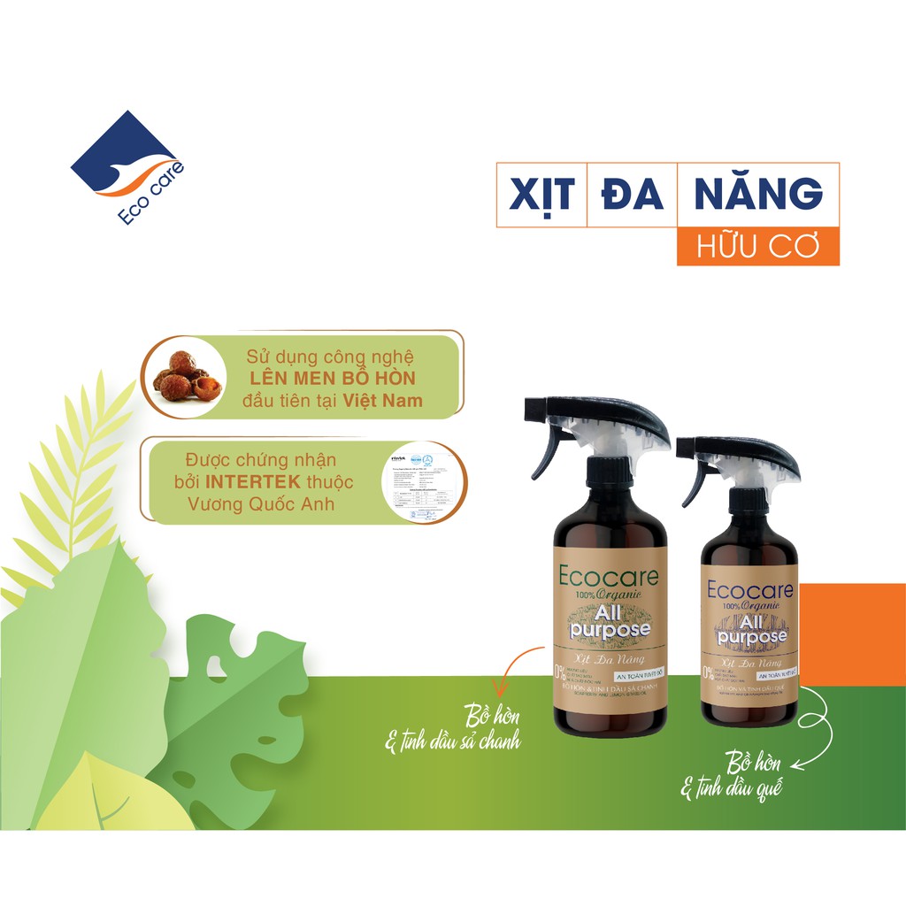 Xịt Chùi Rửa Đa Năng Bồ Hòn Hữu Cơ ECOCARE 500ml - Diệt khẩn, khử mùi, mọi chất liệu