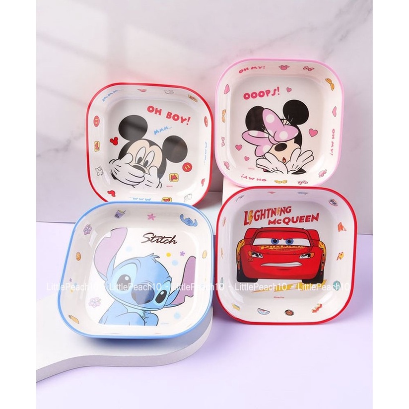 Đĩa Dĩa ăn dặm Melamine vuông Disney cho bé Elsa Frozen Car Mickey Minnie Princess kiểu mới 2022