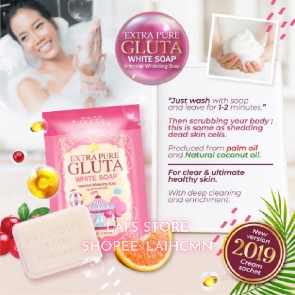 Xà Phòng Tắm Trắng Extra Pure Gluta White Soap Thái Lan 80g Dưỡng Trắng Da, Mịn Màng, Sạch Sâu, Trẻ Hoá, Giảm Thâm Nám