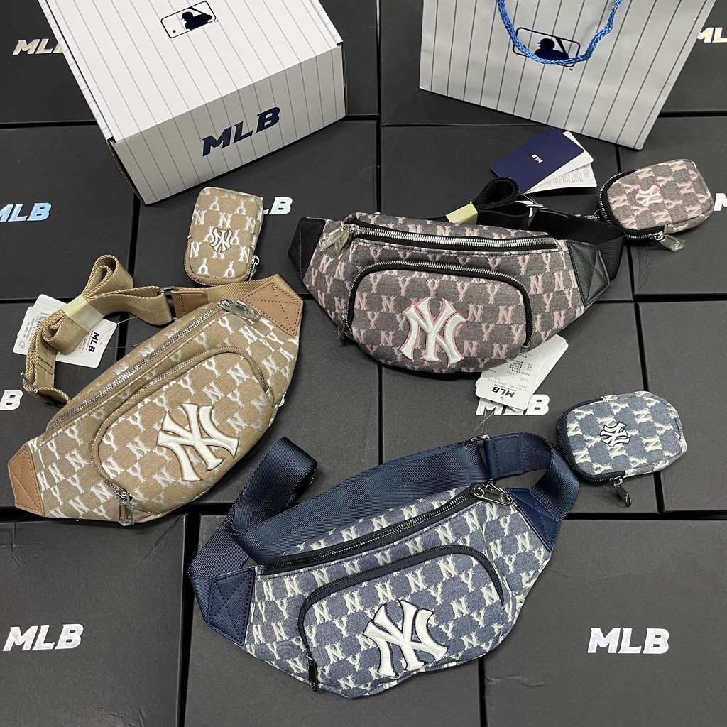 ✅  Túi bao tử NY MLB Jacquard Monogram Hip Sack Blue - 3AHSM061N-50NYS
