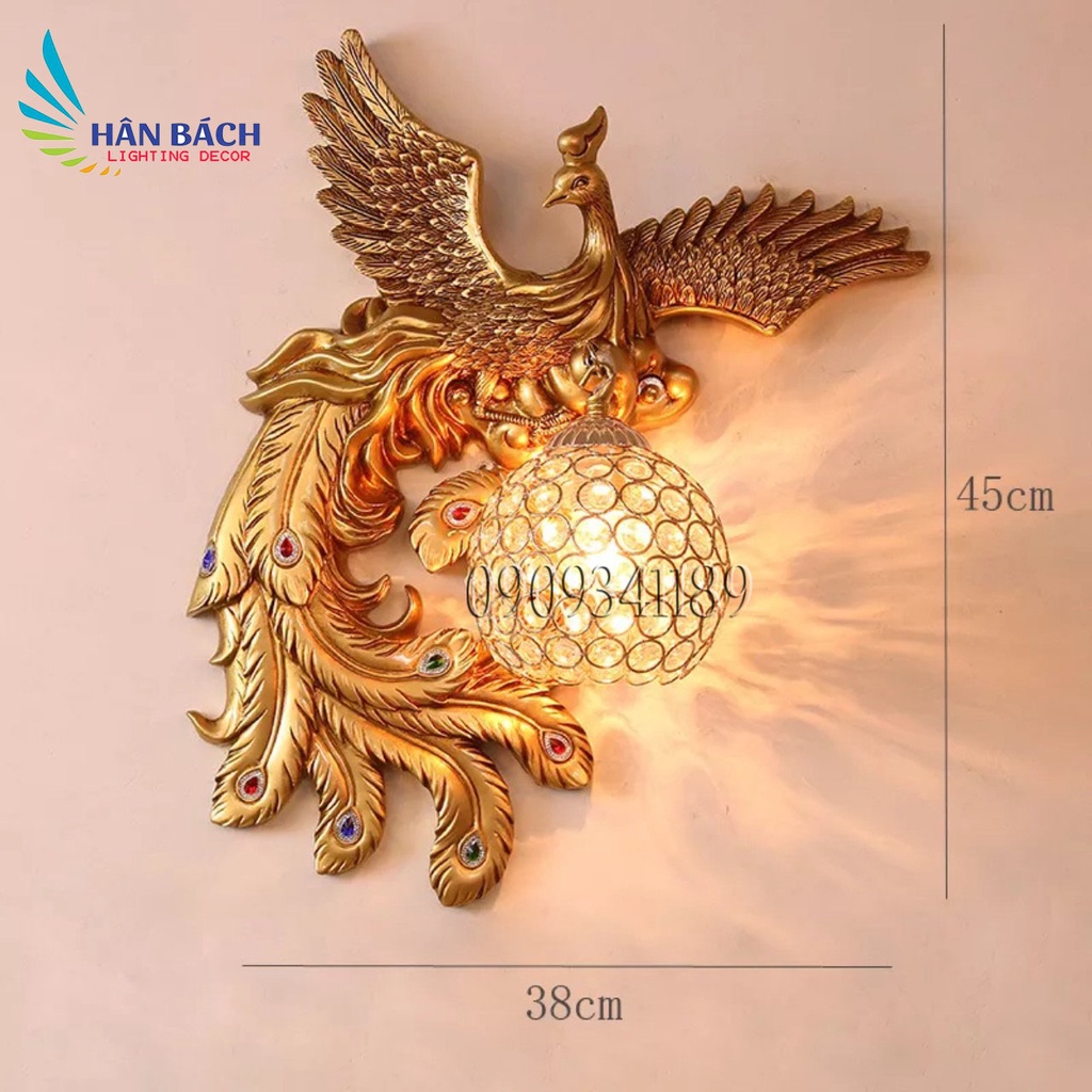 Bộ đèn led gắn tường hình Phượng hoàng pha lê trang trí treo tường lối đi cầu thang phòng ngủ  phòng khách - Kèm bóng