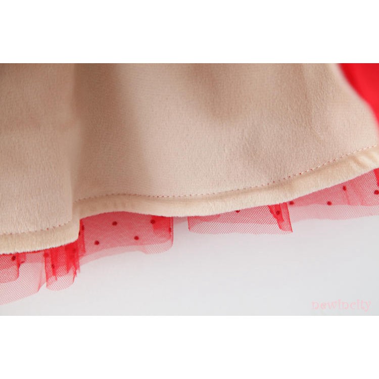 Đầm nhung phối lưới màu đỏ phong cách Hàn Quốc cho bé gái