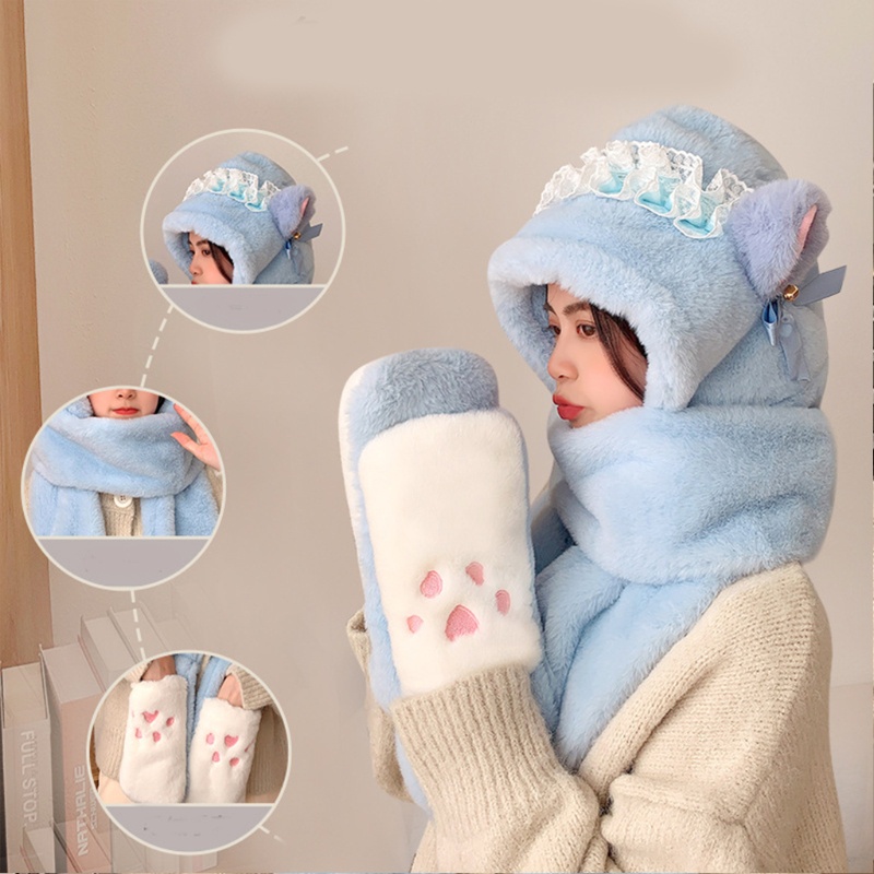 Youyo Khăn Choàng Cổ Dày Dặn Giữ Ấm Tai Gấu Hoạt Hình One Piece Thời Trang Mùa Đông Cho Bé Gái