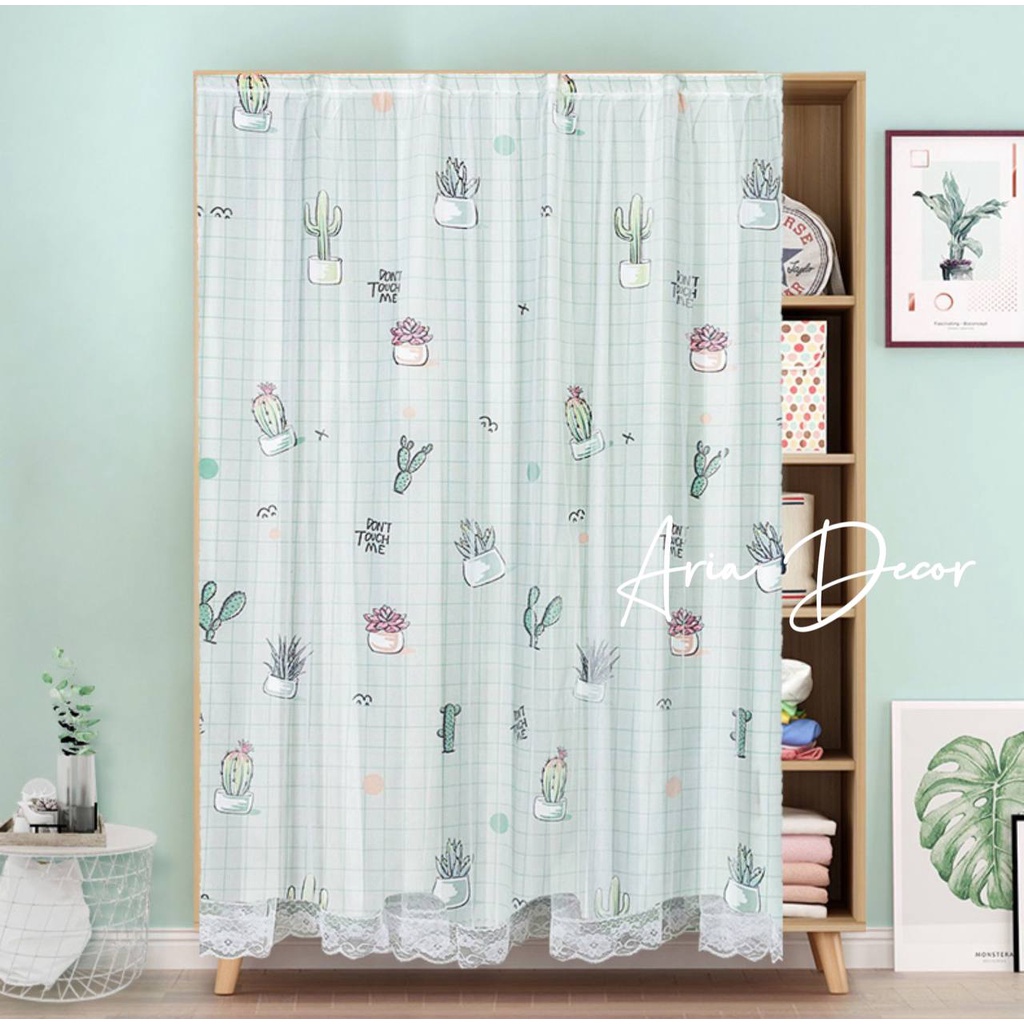 Rèm cửa dán tường Xanh Caro ARIA DECOR decor phòng, che tủ giày, tủ sách