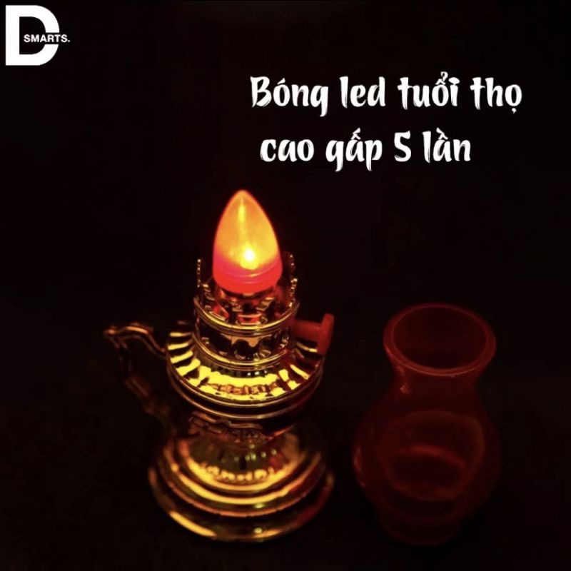 Đèn Dầu Điện Tử LED Xài Pin Không Khói, Đèn Để Bàn Thờ Thiết Kế Vừa Truyền Thống Vừa Hiện Đại Tặng Kèm Pin.